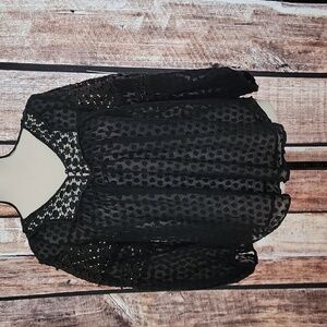 Rebecca Taylor Size 0 Black Lace Crochet Blouse